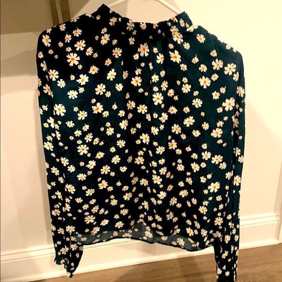 Elodie High Neck Daisy Floral Long Sleeve Blouse Dark Green - Picture 2 of 6